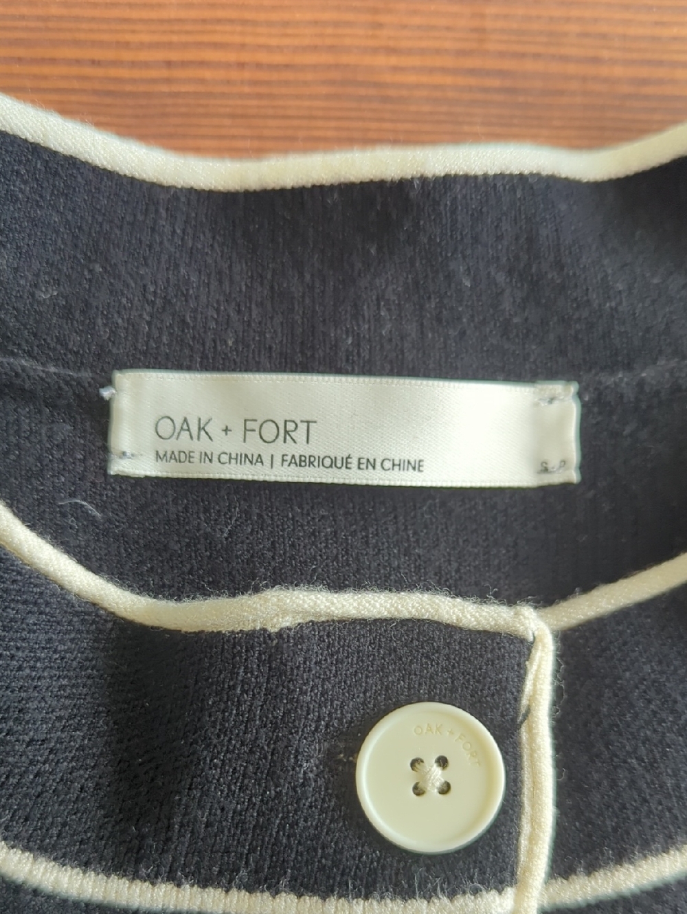 Oak + Fort - Black Cropped Button Vest with Cream Piping - Picture 2 of 2